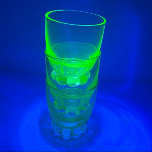 Candlewick Shot Glasses - Lot Of 3 - Green UV Glass - Picture 3 of 11